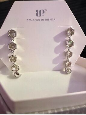Bomb Party .925 solid sterling Silver Hexagon lemon cubic zirconia Drop Earrings